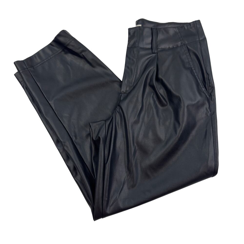 A New Day Black Faux Vegan Leather High Waisted Wide Leg Pants Women's Size 6